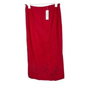 NWT‎ Vintage Edward Y2K Red Beaded Maxi Length Linen Blend Straight Skirt 14